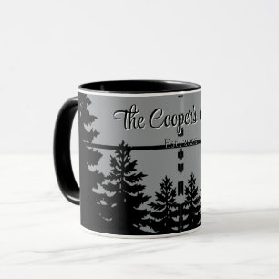 Minimalistische graue schwarze Kiefernbaumsilhouet Tasse