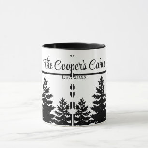 Minimalistische graue schwarze Kiefernbaumsilhouet Tasse