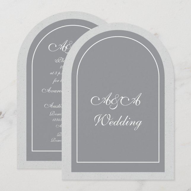 Minimalistische graue und hellgraue Bogenhochzeit  Einladung (Vorne/Hinten)