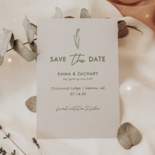 Minimalistische graue und olivgrüne Hochzeitsflori Save The Date