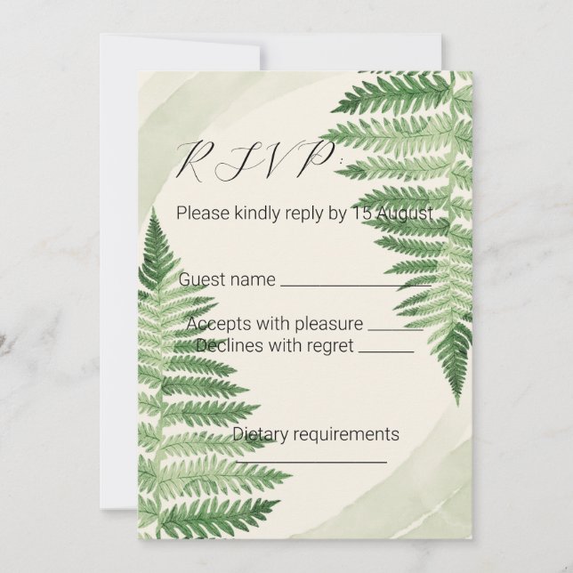 Minimalistische Green Fern Wedding RSVP-Karte Einladung (Vorderseite)