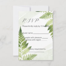 Minimalistische Green Fern Wedding RSVP-Karte