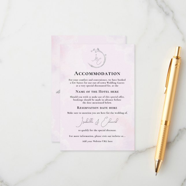 Minimalistische Grey Watercolor Lovebirds Hochzeit Begleitkarte (Vorderseite/Rückseite Beispiel)