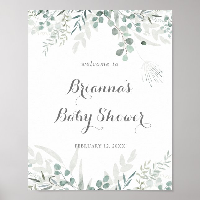Minimalistische Grünanlage Eucalyptus Baby Dusche  Poster (Vorne)