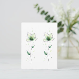 Minimalistische grüne Aquarell-Blumen im Partnerlo Karte