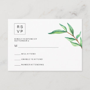 Minimalistische grüne Blätter auf dem RSVP für Whi Karte