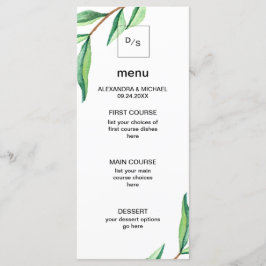 Minimalistische grüne Blätter auf der Speisekarte Menükarte