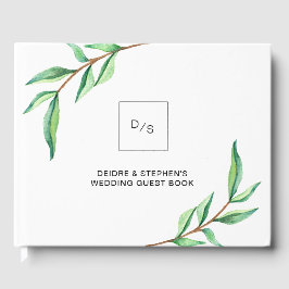 Minimalistische grüne Blätter auf Weiß | Hochzeit Gästebuch