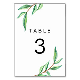 Minimalistische grüne Blätter auf White Wedding Tischnummer