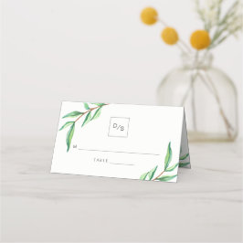 Minimalistische grüne Blätter Hochzeit Platzkarte