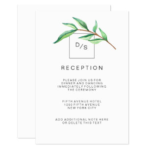 Minimalistische grüne Blätter Hochzeitsempfang Begleitkarte