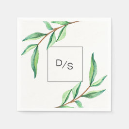 Minimalistische grüne Blätter mit Monogram Wedding Serviette