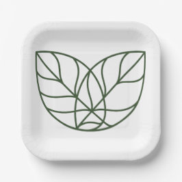 Minimalistische grüne Blattlinienkunst Pappteller