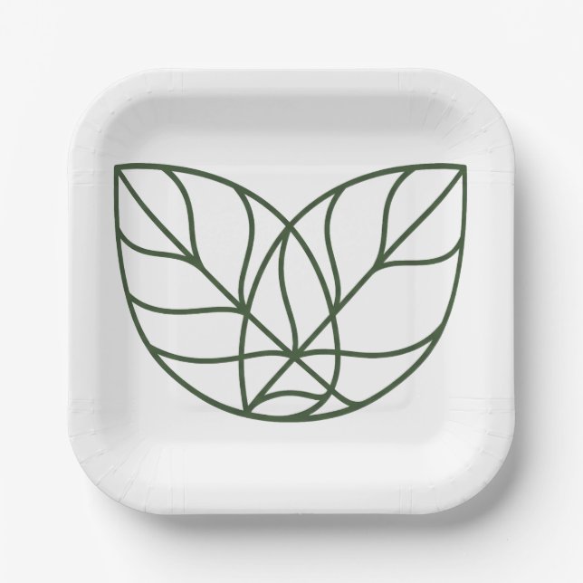 Minimalistische grüne Blattlinienkunst  Pappteller (Vorderseite)