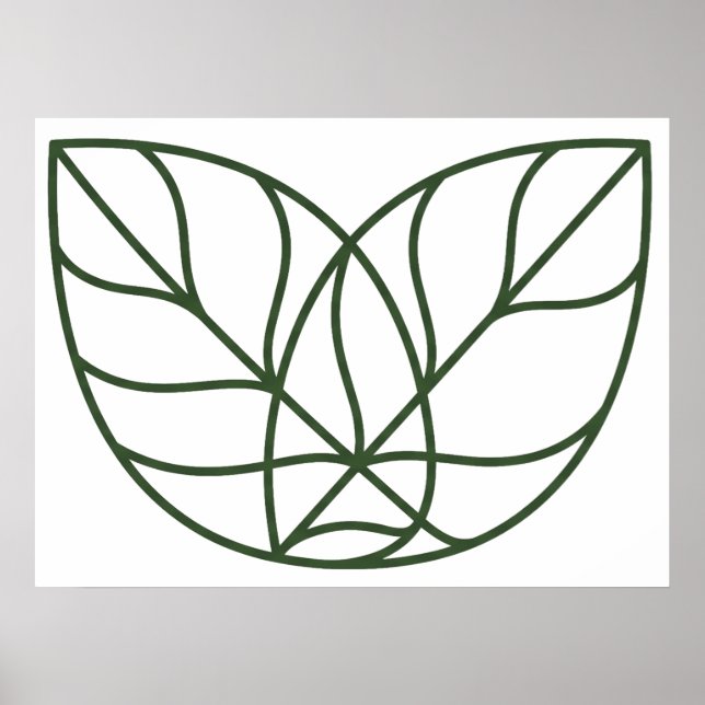 Minimalistische grüne Blattlinienkunst  Poster (Vorne)