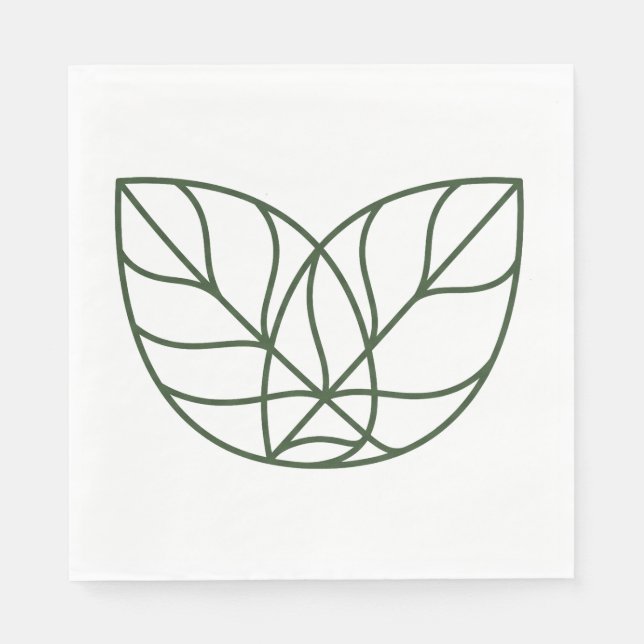 Minimalistische grüne Blattlinienkunst  Serviette (Vorderseite)