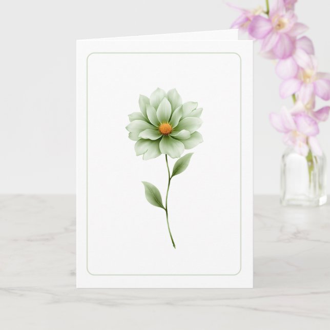 Minimalistische grüne Blume Blank geklappte Grußka Karte (Orchidee)