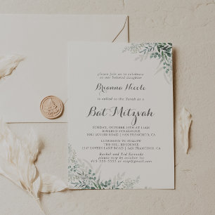 Minimalistische Grüne Eukalyptus Bat Mitzvah Einladung