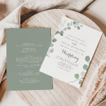 Minimalistische grüne Eukalyptus-Hochzeit Einladung<br><div class="desc">Diese minimalistisch grüne Eukalyptus-Vorder- und Rückseite Hochzeitseinladung ist perfekt für eine rustikale Hochzeit. Das Design zeichnet sich durch Aquarellfarben elegante grüne Eukalyptus-Blätter aus. Rett Papier,  indem man mehr Details auf der Rückseite der Einladung anstatt auf einer separaten Gehäusekarte angibt.</div>
