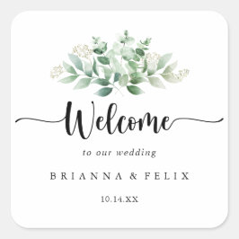 Minimalistische Grüne Eukalyptus-Hochzeit Quadratischer Aufkleber