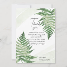 Minimalistische grüne Farn-Hochzeit-Dankeskarten