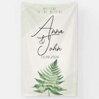 Minimalistische grüne Farn-Hochzeitstafel Banner