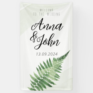 Minimalistische grüne Farn-Hochzeitstafel Banner