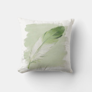 Minimalistische grüne Feder aus Pinselfarbe Kissen