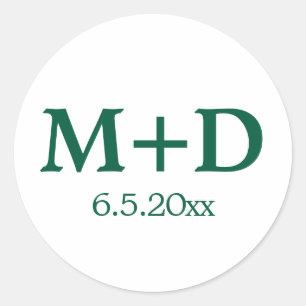 Minimalistische Grüne Paar-Initialen und Datum Runder Aufkleber