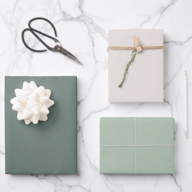 Minimalistische grüne Salbeige Hochzeit in kräftig Geschenkpapier Set (Vorderseite)