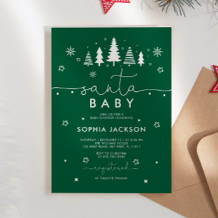 Minimalistische grüne Santa Baby Dusche Einladung