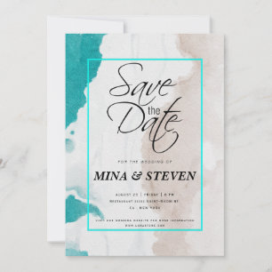 Minimalistische grüne Sommer-Ozean-Strand-Hochzeit Save The Date