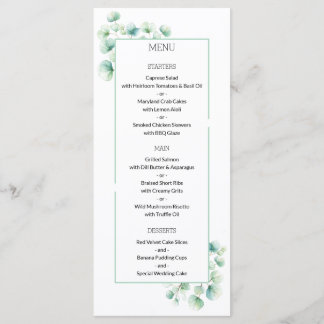 Minimalistische Grüne Themed Eucalyptus Wedding Menükarte