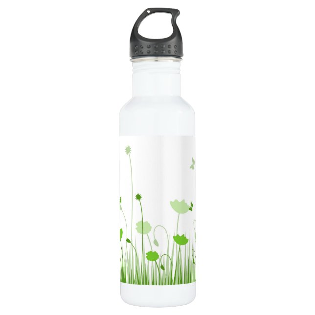 Minimalistische Grüne und Weiße Pflaumen Wiesenblu Edelstahlflasche (Vorderseite)