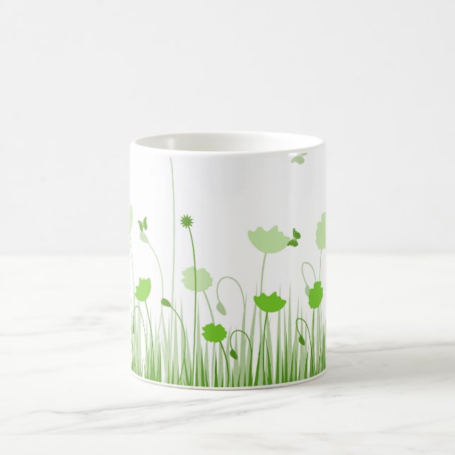 Minimalistische Grüne und Weiße Pflaumen Wiesenblu Tasse (Mittel)