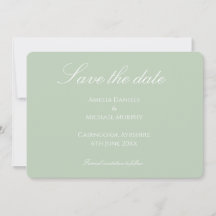 Minimalistische grüne und weiße Save-the-Date-Kart