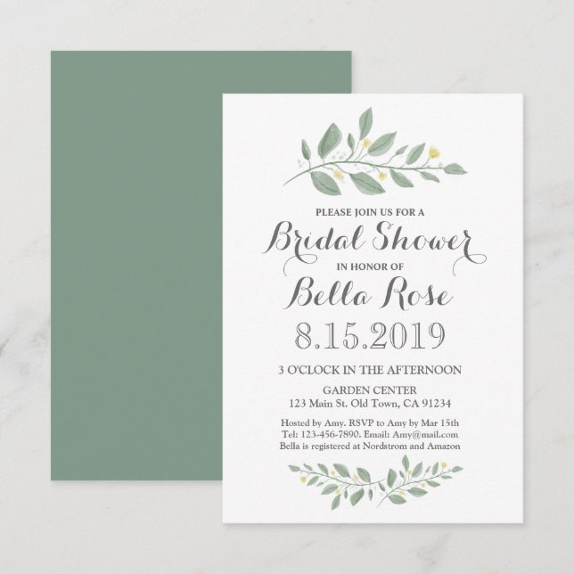 Minimalistische Grünpflanzen Brautparty einladen Einladung (Vorne/Hinten)