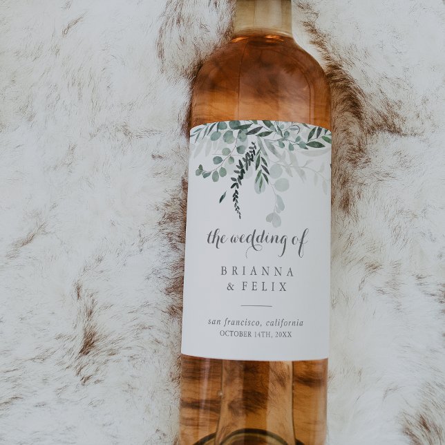 Minimalistische Grünpflanzen Eukalyptus Wedding Wi Weinetikett (Von Creator hochgeladen)