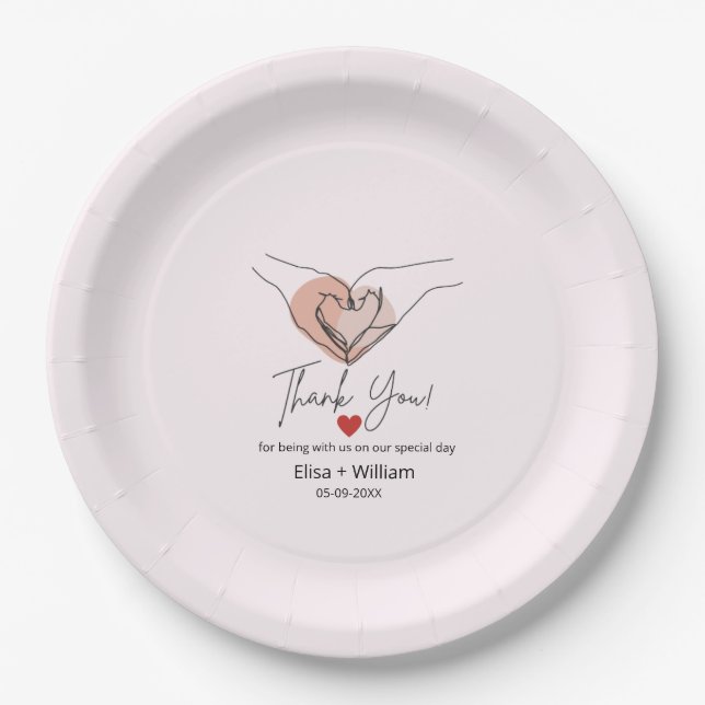 Minimalistische Hand Heart Gesture Wedding Guest G Pappteller (Vorderseite)