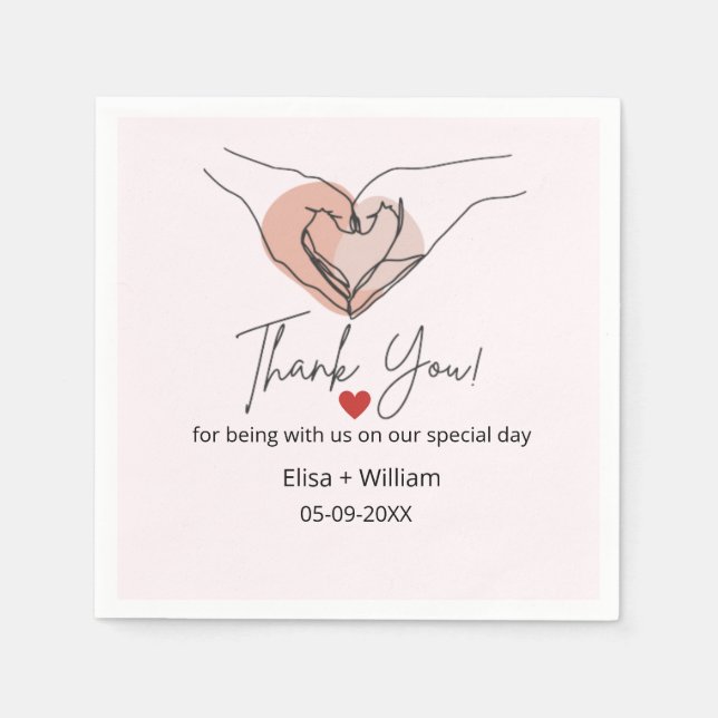 Minimalistische Hand Heart Gesture Wedding Guest G Serviette (Vorderseite)
