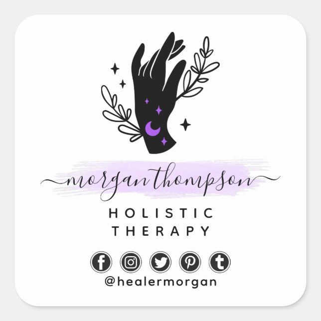 Minimalistische Hand Moon Metaphysische Massage Re Quadratischer Aufkleber (Vorderseite)