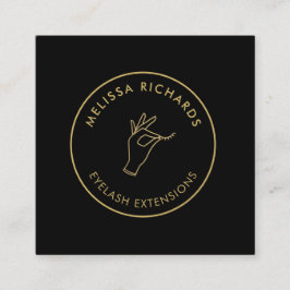 Minimalistische Hand und Lashes Circle Logo Black/ Quadratische Visitenkarte