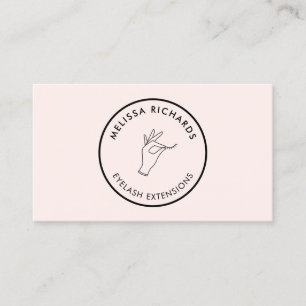 Minimalistische Hand und Lashes Circle Logo Rosa Visitenkarte