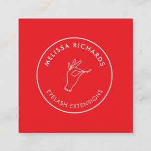 Minimalistische Hand und Lashes Circle Logo Rot/Ro Quadratische Visitenkarte