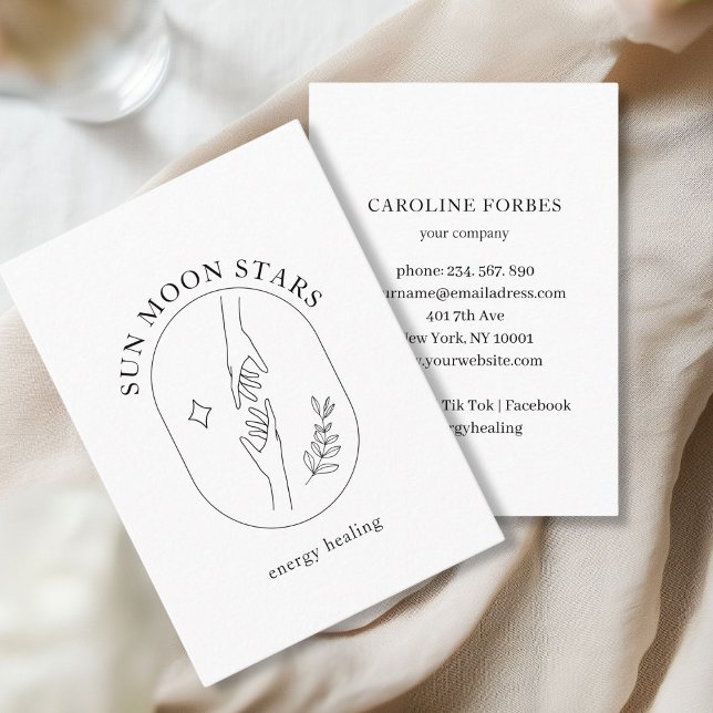 Minimalistische Hände, Star, Leafy Line Art Visitenkarte (Minimalistic, Hands, Star, Leafy Line Art, White Business Card.)