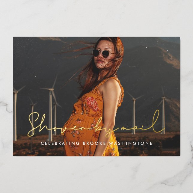 Minimalistische, handgeschriebene Baby-Dusche per  Folieneinladung (Vorderseite)