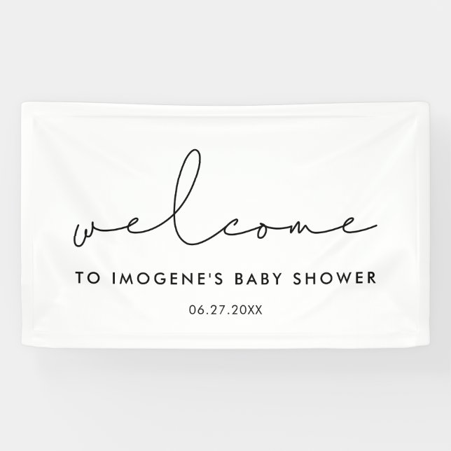 Minimalistische, handgeschriebene Babydusche Begrü Banner (Horizontal)