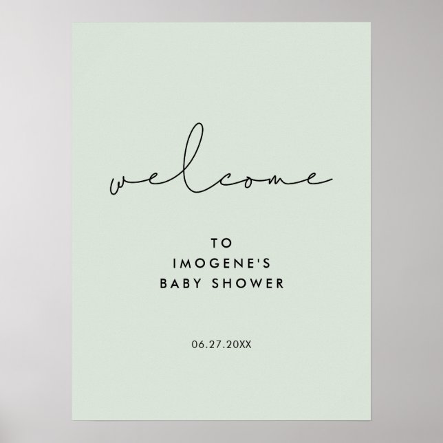 Minimalistische, handgeschriebene Babydusche Begrü Poster (Vorne)