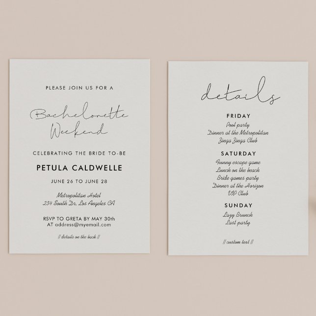 Minimalistische handgeschriebene Bachelorette Week Einladung (Von Creator hochgeladen)