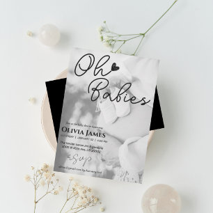 Minimalistische handgeschriebene Foto-Zwillinge Ba Einladung